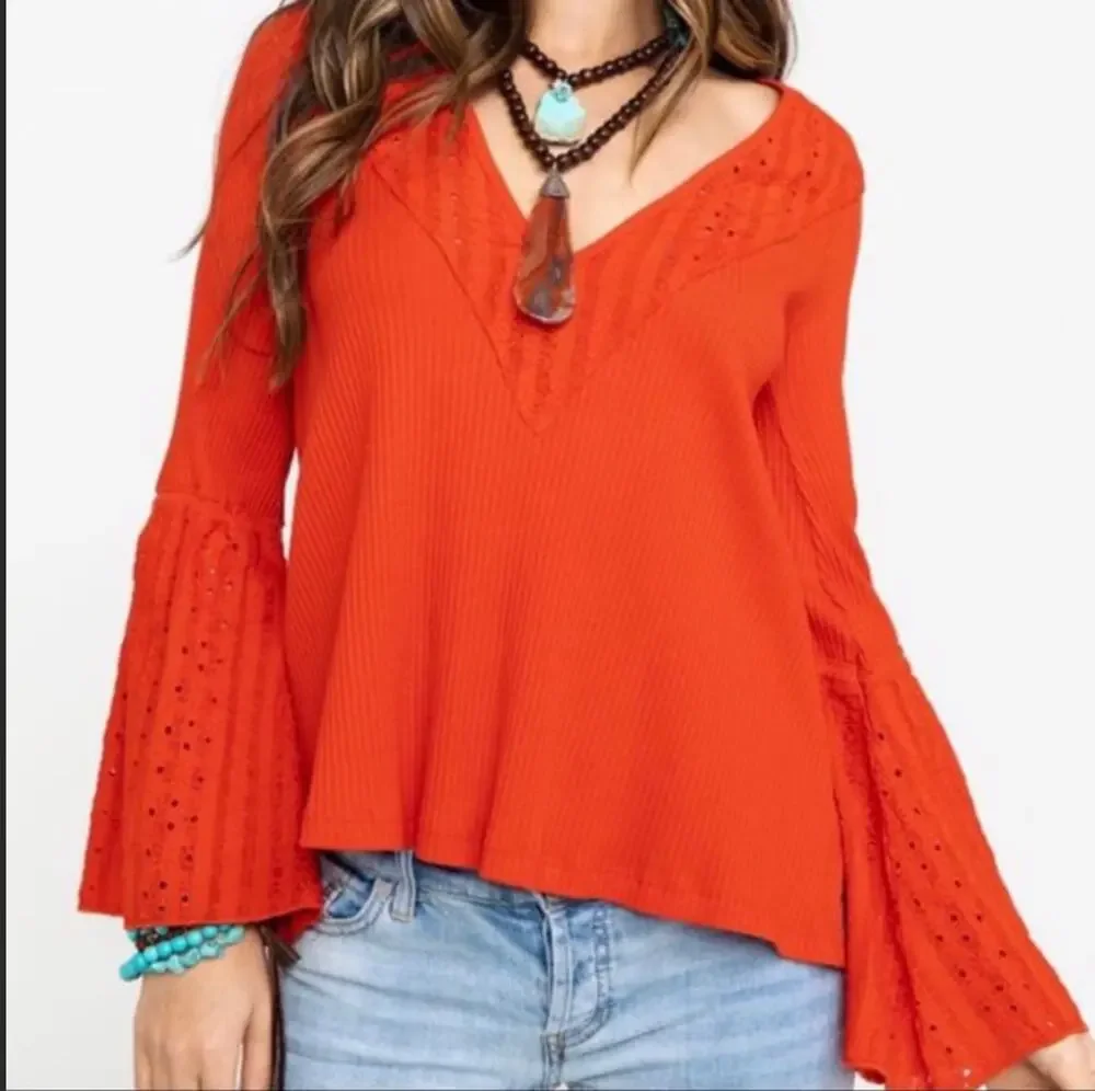 Free People Parisian Nights Vermillion Boho Top Sz XS
